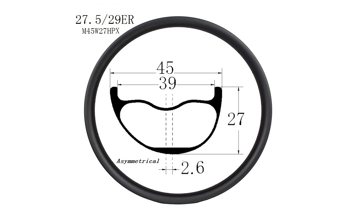 29er plus version asymmetrical down hill DH carbon rim mountain bike carbon rims M45W27HPX 